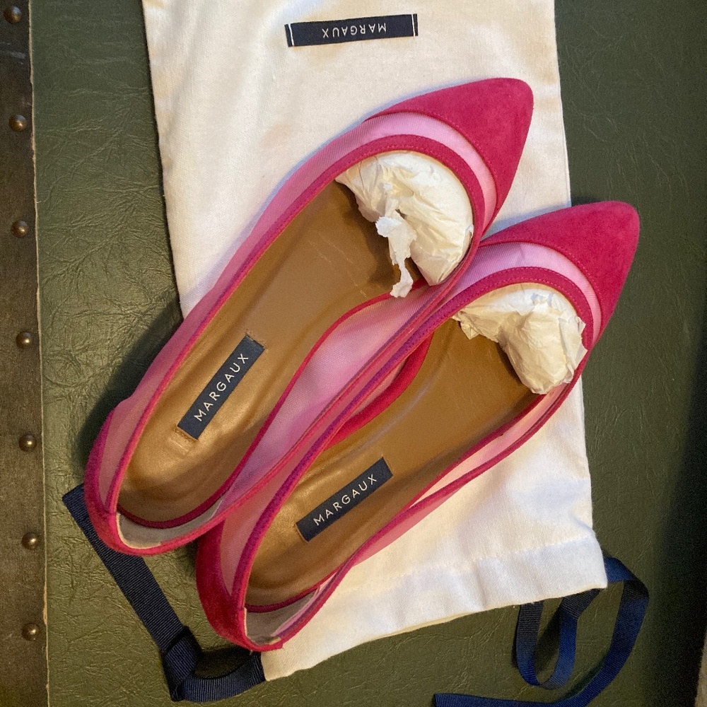 MARGAUX “THE POINTE” HOT PINK MESH AND SUEDE BALLET FLAT SHOES